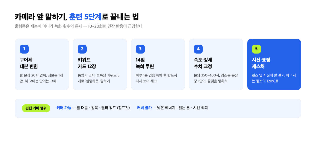 유튜브 카메라 말하기 훈련 5단계 인포그래픽